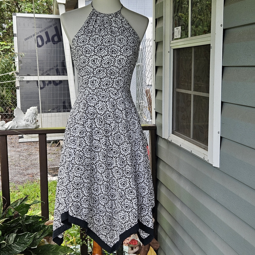 WHBM Midi Dress 2 Floral Halter Handkerchief Asymmetrical Hem Y2K Romantic Fairy